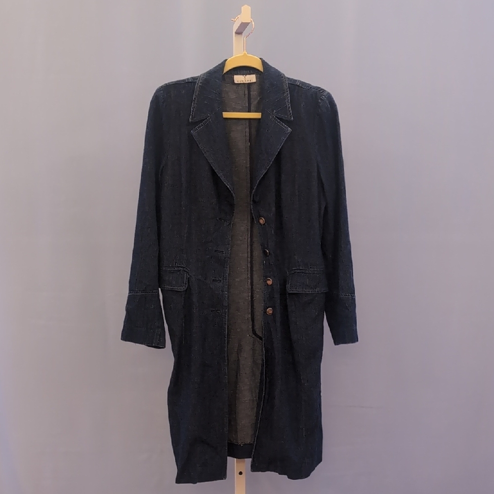 Elegant Blue Denim Trench Coat